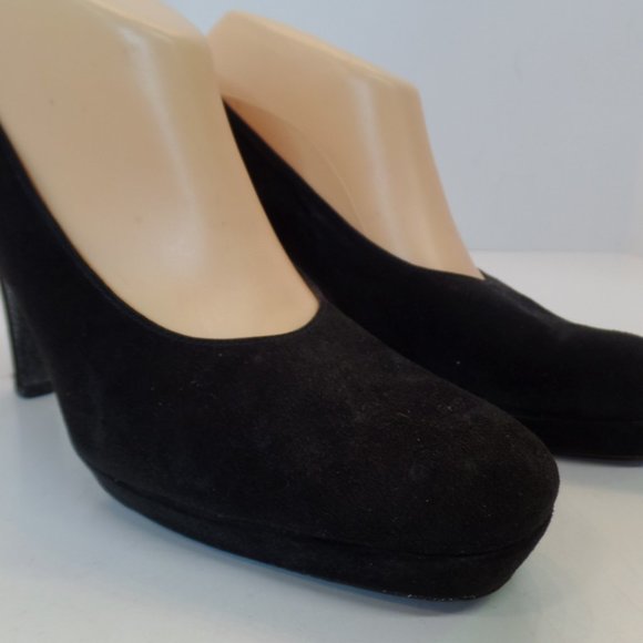 FENDI Made In Italy Black Suede Leather Pumps 4" Heels Sz 9 Timeless Classics - Picture 2 of 11